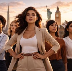 Mujeres empoderadas ante el horizonte mundial_El-viajer-global_imagen-generada-por IA